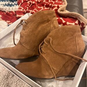 Via Spiga Tan Suede Wedge Heel Boots